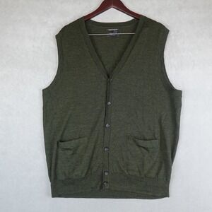 Nordstrom Sweater Mens Sz L Green 100% Merino Wool Cardigan Button Up Grandpa